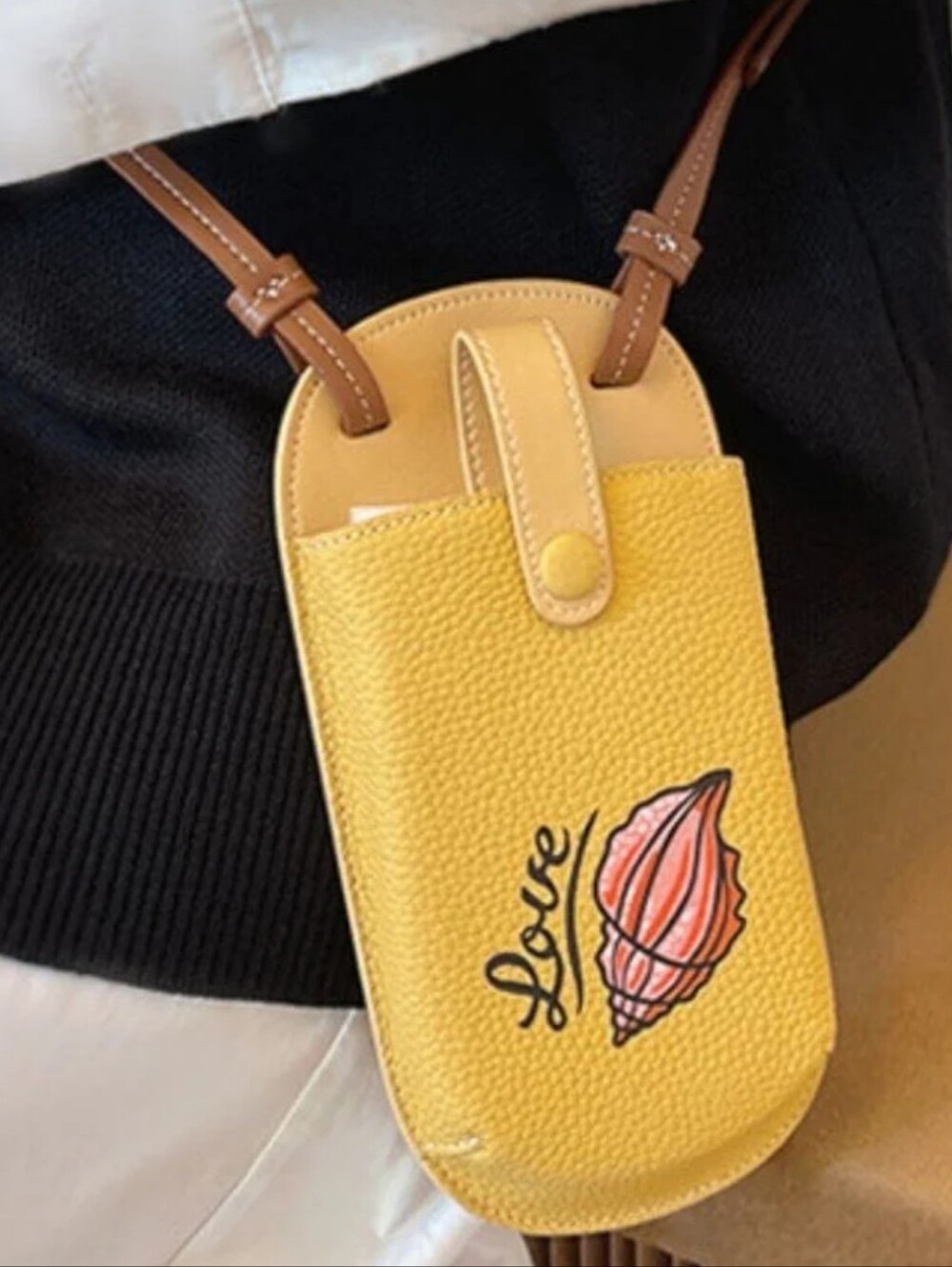 YELLOW PEBBLED LEATHER CROSSBODY PHONE BAG